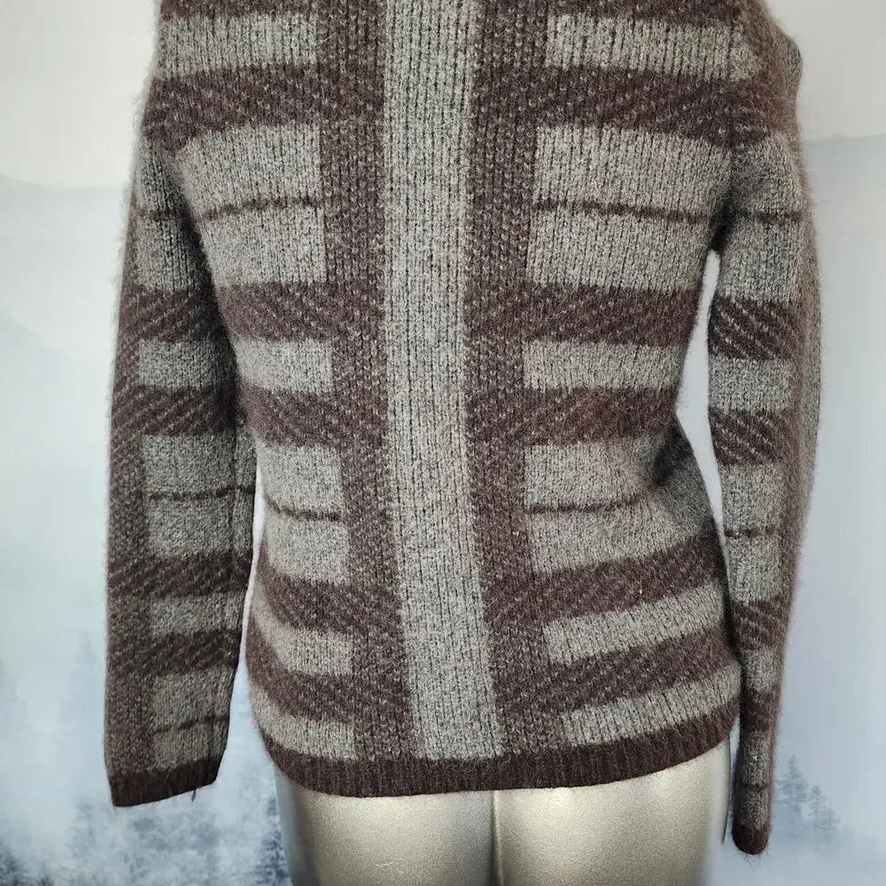 Ann Taylor Rabbit Hair Alpaca Wool Striped Crew Neck Sweater | Women's Medium